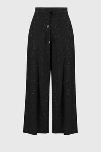 Off model front view of Joseph Ribkoff Sequined Sweater Knit Culotte Pants - Style 244922-BLK in black