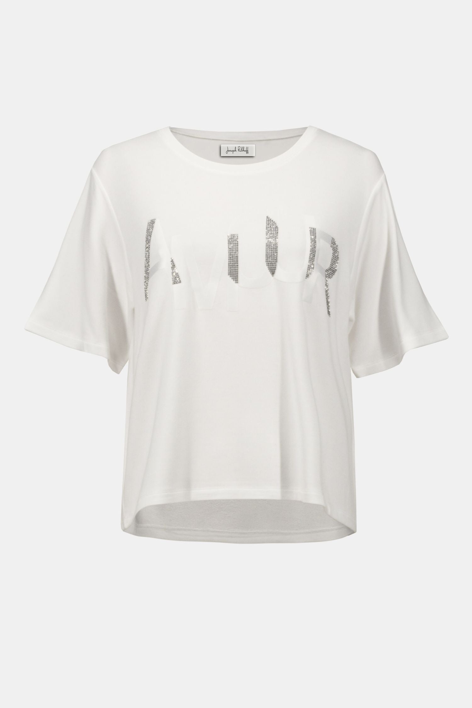 Off model view of Joseph Ribkoff Amour Knit T-Shirt with Rhinestone Detail - 254958-WW