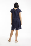 Back view in navy of Orientique Cotton Gauze Frill Hem Dress - Style 51894