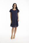 Front view of Orientique Cotton Gauze Frill Hem Dress - Style 51894 in navy