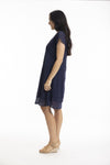 Side view of Orientique Cotton Gauze Frill Hem Dress - Style 51894 in navy