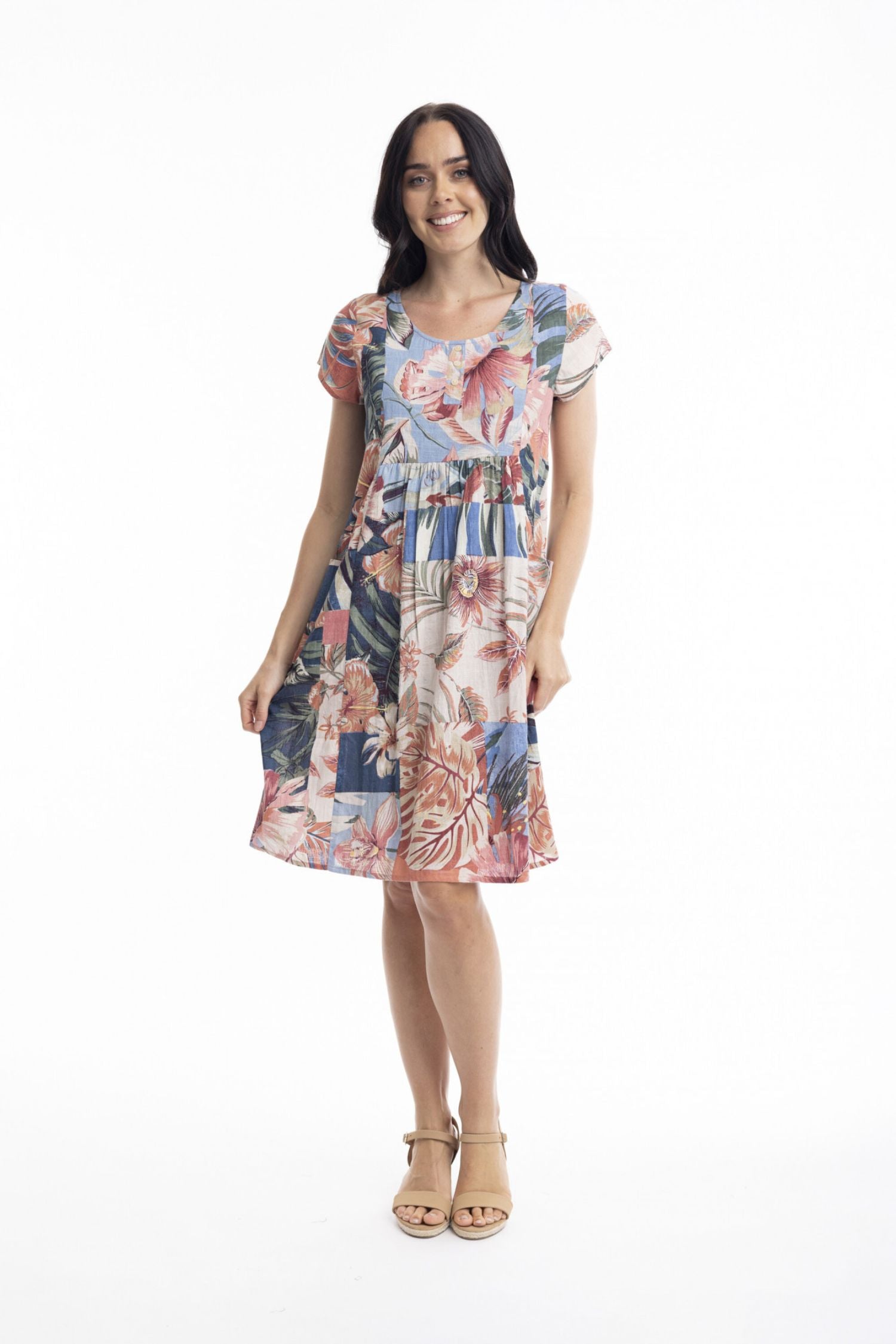 Front view of Orientique Luzon Bib Dress with Pockets - Style 71514