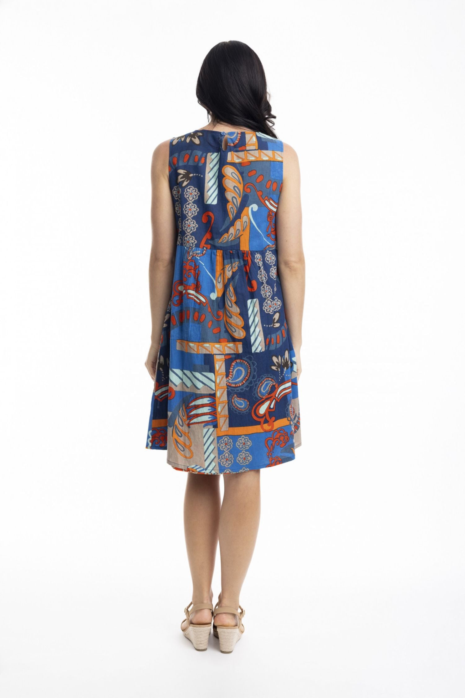 Back view of Orientique Reversible Shift Dress - Style 30009