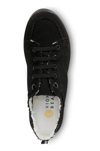 Vionic Canvas Laced Denim Sneaker - Style Pismo CNVS, black denim, top
