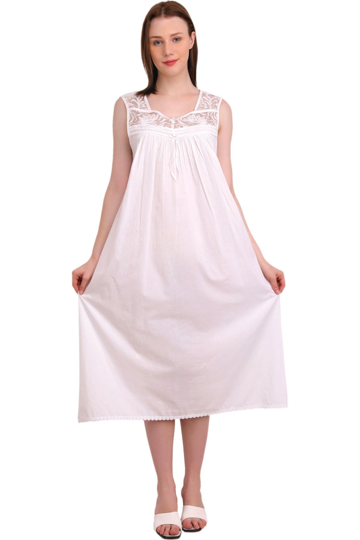 Papa 100% Cotton Long Sleeveless Nightgown - Style PJ4483, front
