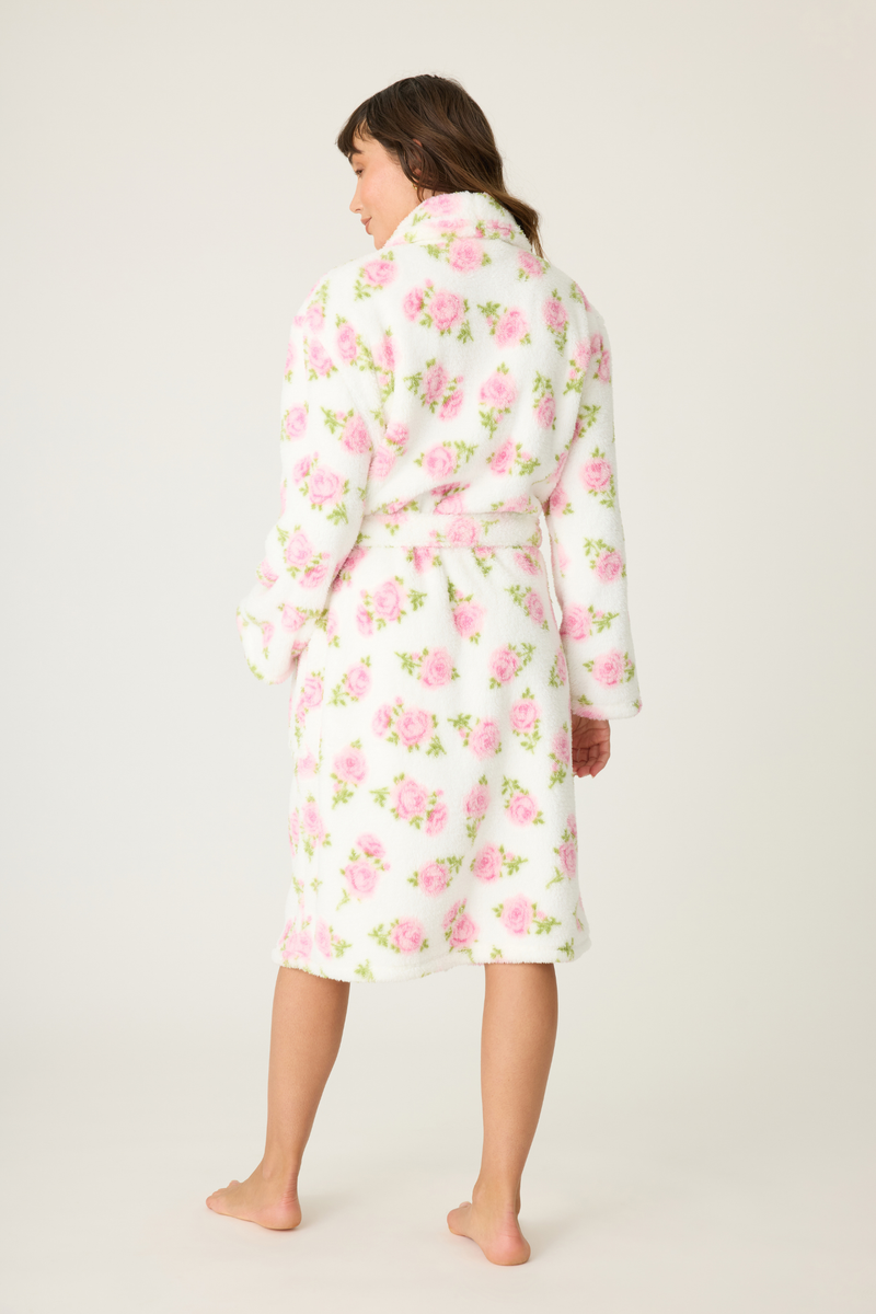 Back view of PJ Salvage Let's Get Cozy Floral Print Robe - Style RUCOR