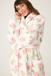 Closeup front view of PJ Salvage Let's Get Cozy Floral Print Robe - Style RUCOR