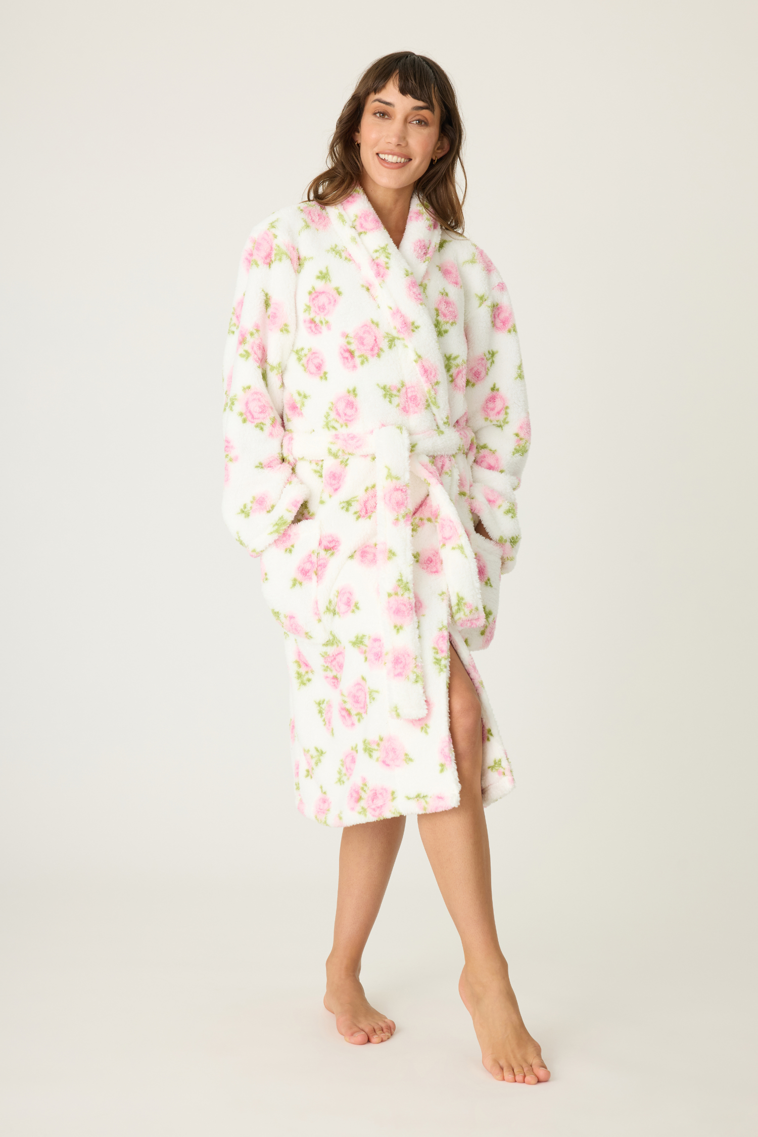 Front view2 of PJ Salvage Let's Get Cozy Floral Print Robe - Style RUCOR