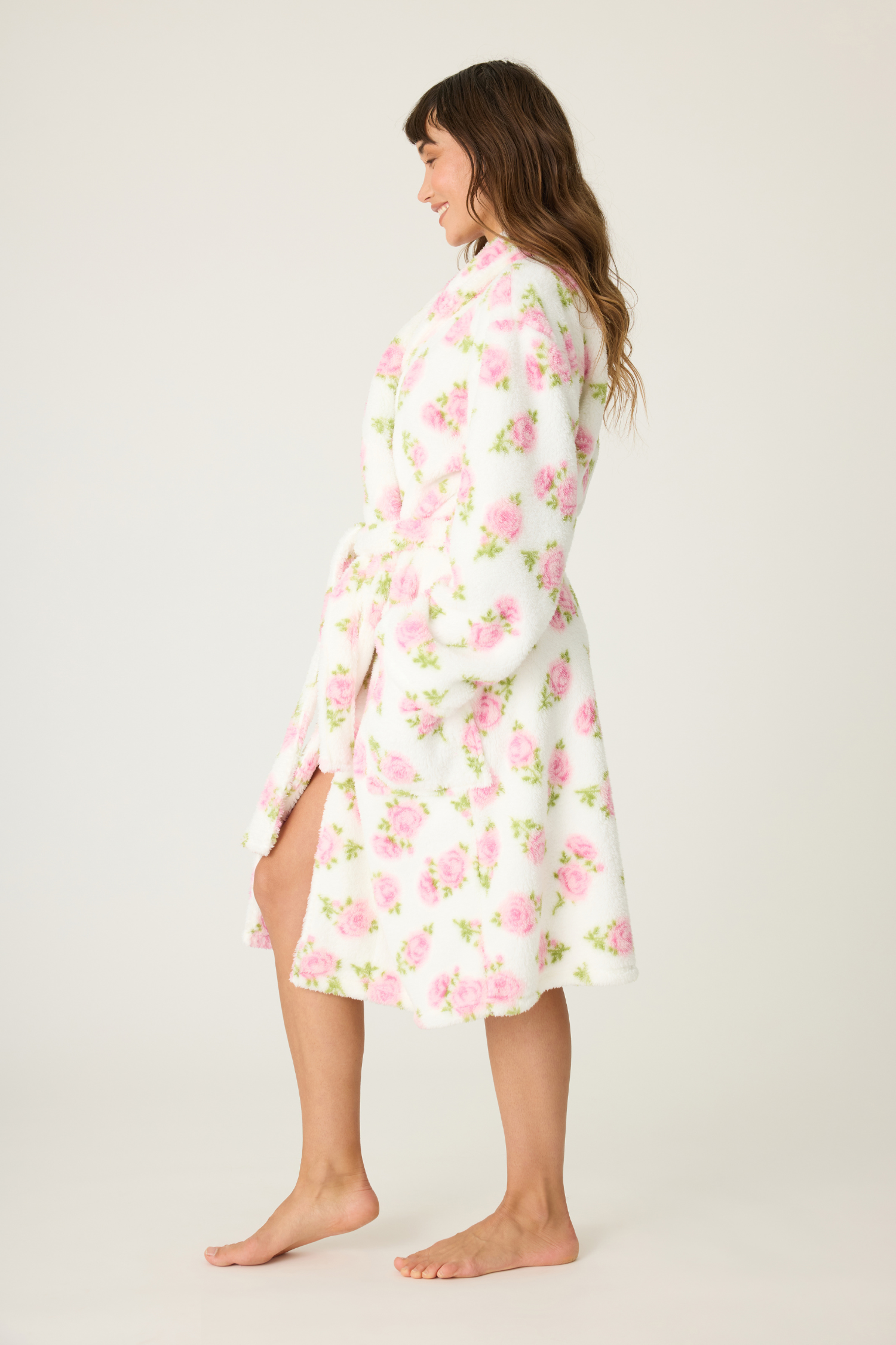 Side view of PJ Salvage Let's Get Cozy Floral Print Robe - Style RUCOR