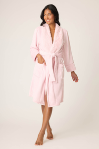 Front view of PJ Salvage Luxe Plush Robe - Style R7LPR in pink