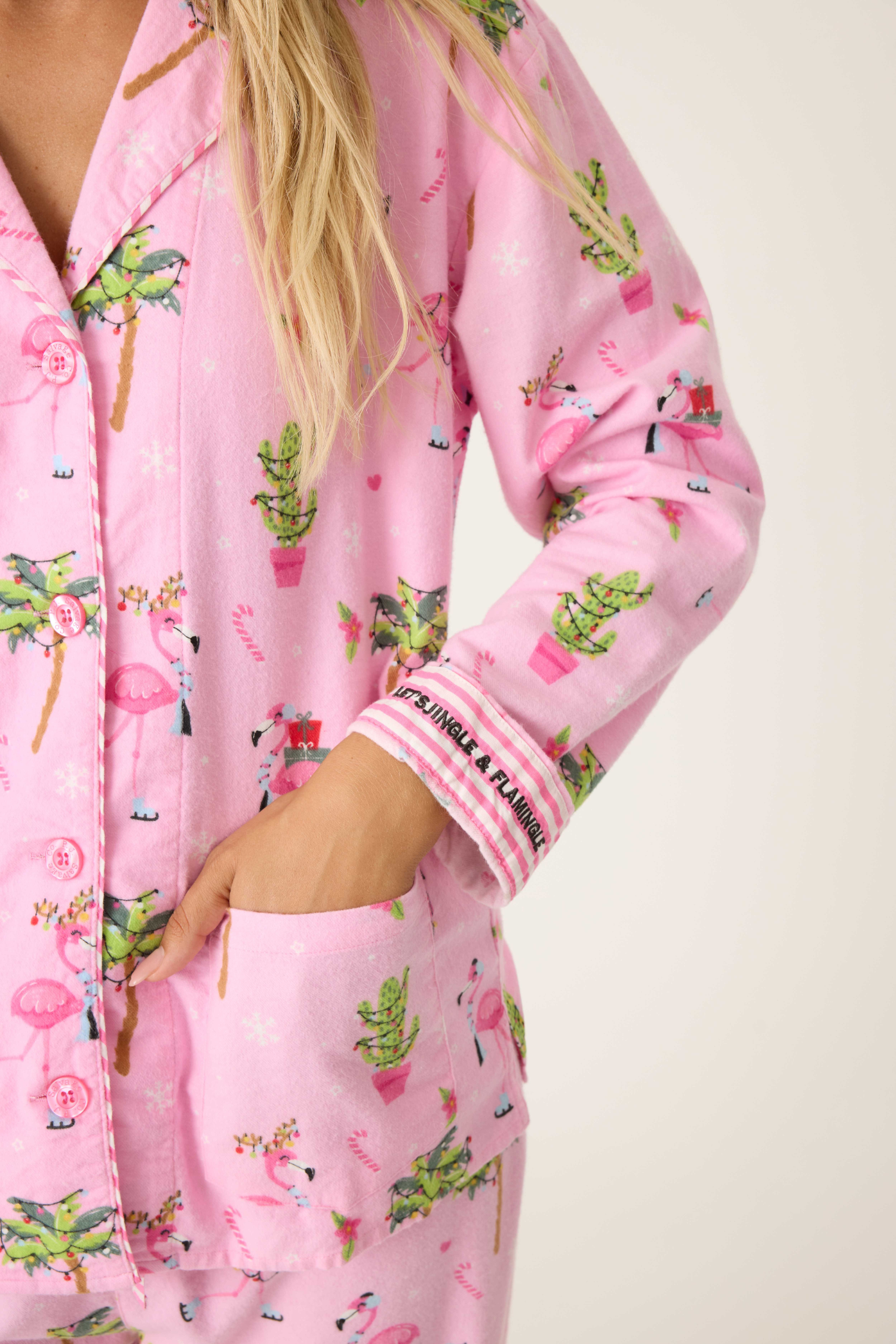 PJ Salvage PJ Set - Style RPFLPJ, "Let's Jingle & Flamingle", pocket