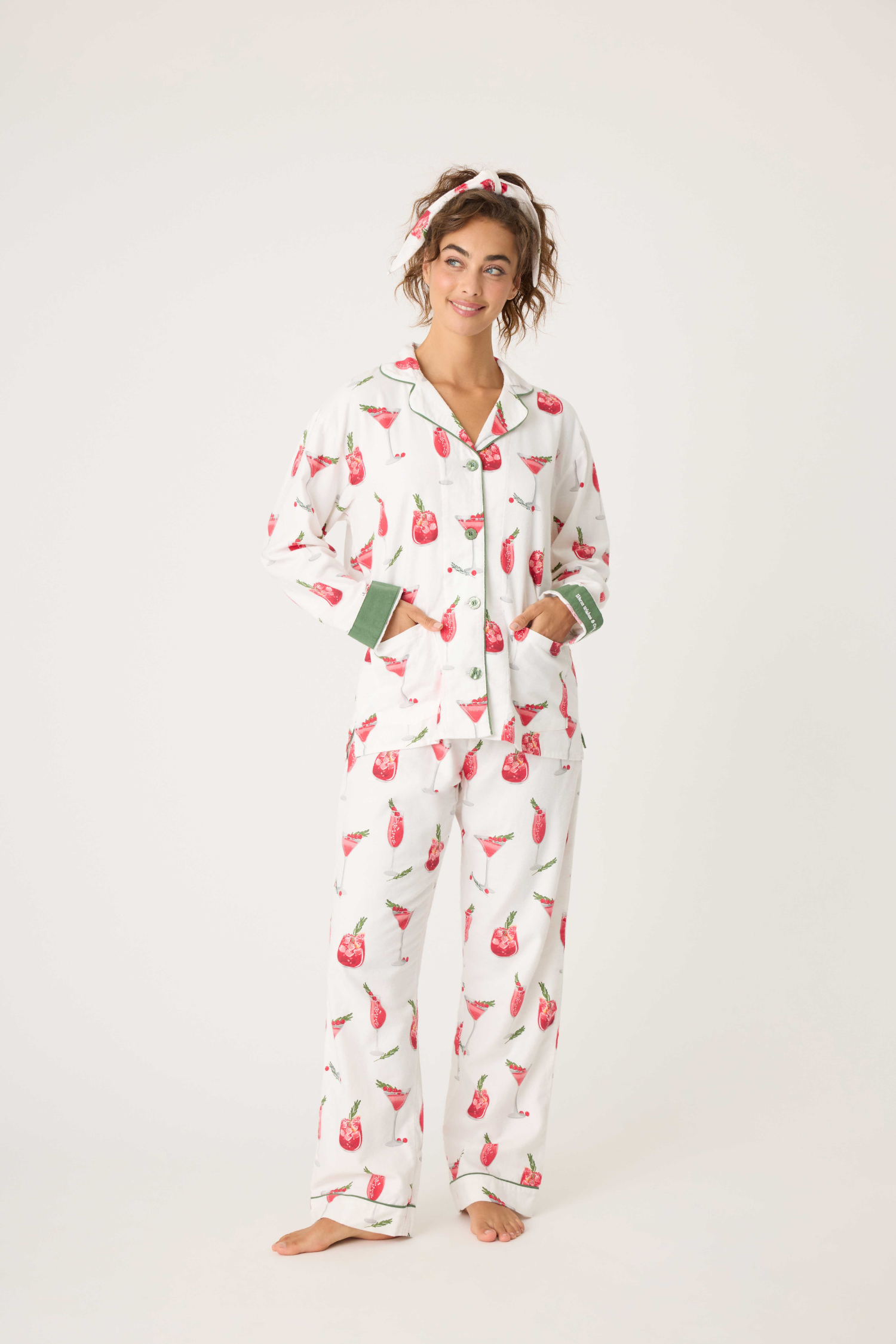 PJ Salvage Love U So Matcha Cozy Flannel PJ Set White LINEN S