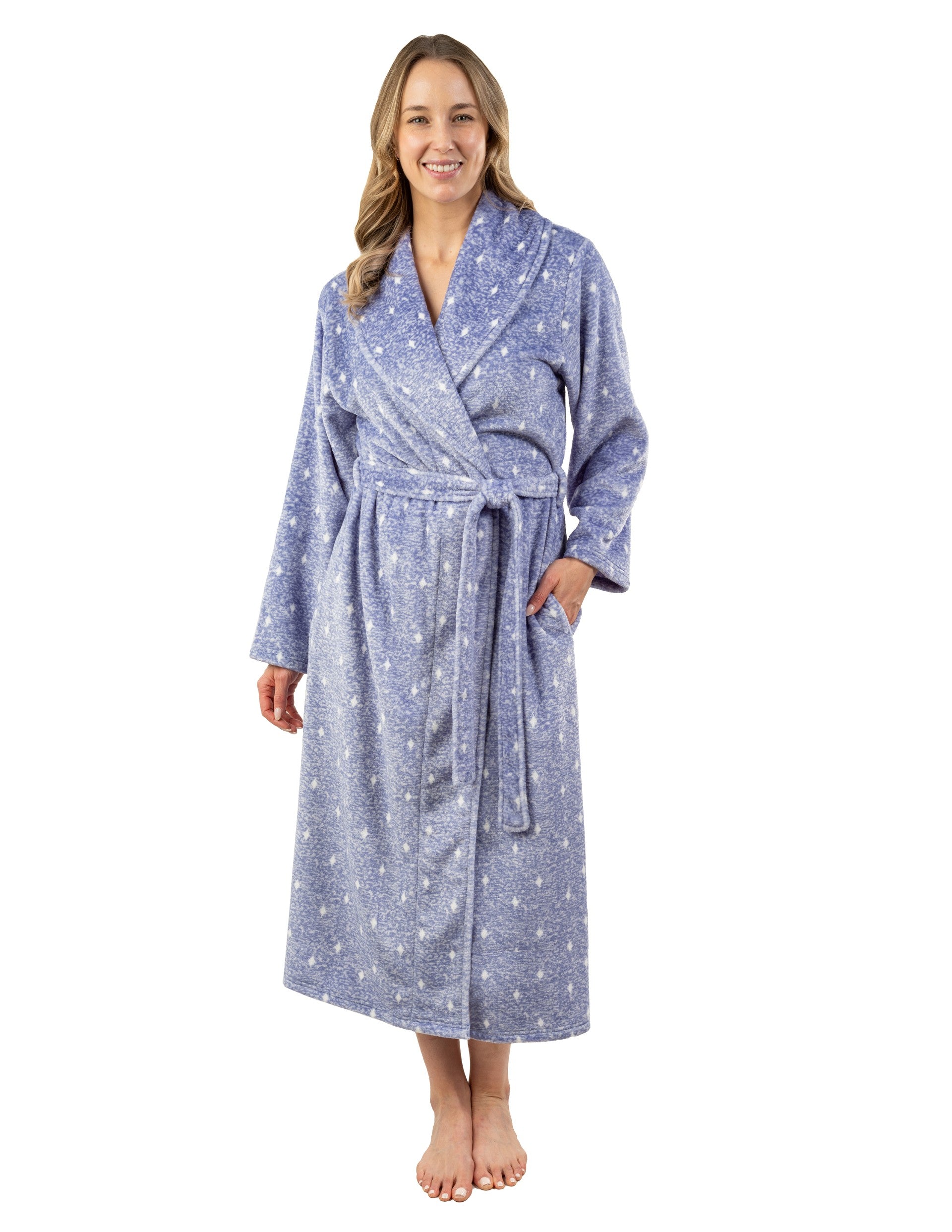 Front view of Patricia Wrap Robe - Style 125-CC in denim blue