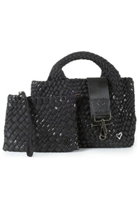 Prenelove Small Woven Handbag - Style Brandon, front, nero