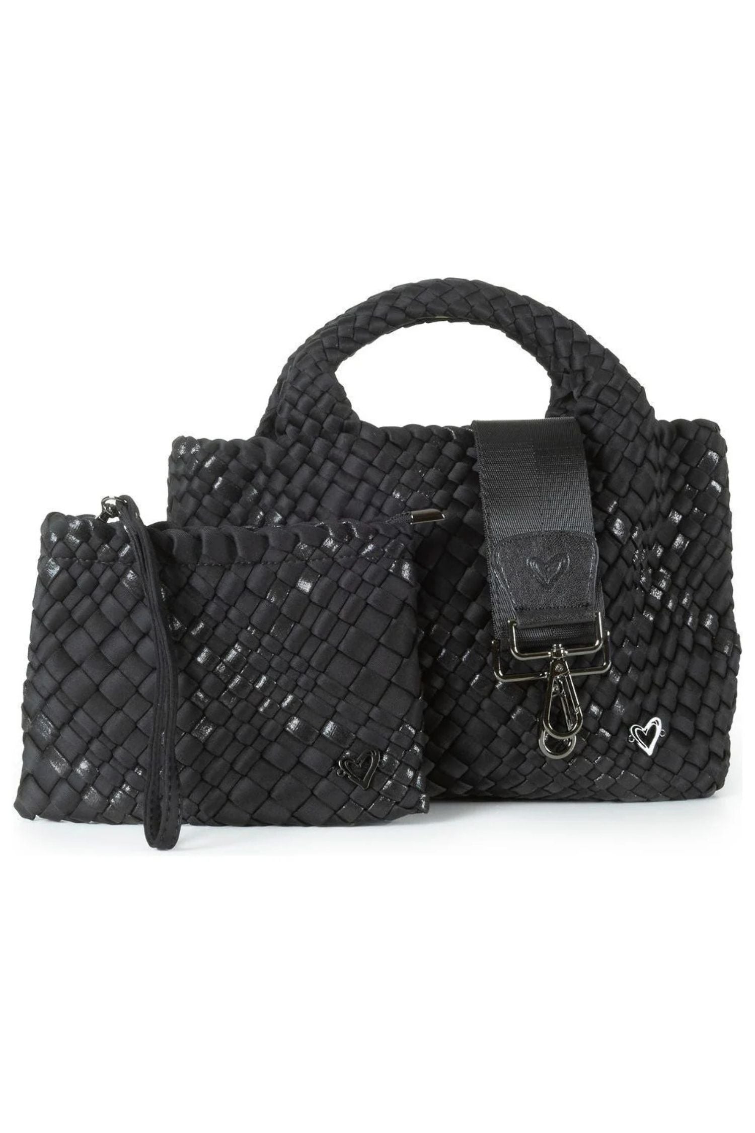 Prenelove Small Woven Handbag - Style Brandon, front, nero