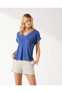 Tommy Bahama Kauai Jersey V-Neck T-Shirt - Style TW219726, dark cobalt, front