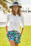 Lifestyle image of the front of Tommy Bahama Ashby 3/4 Sleeve T-Shirt - Style TW211247