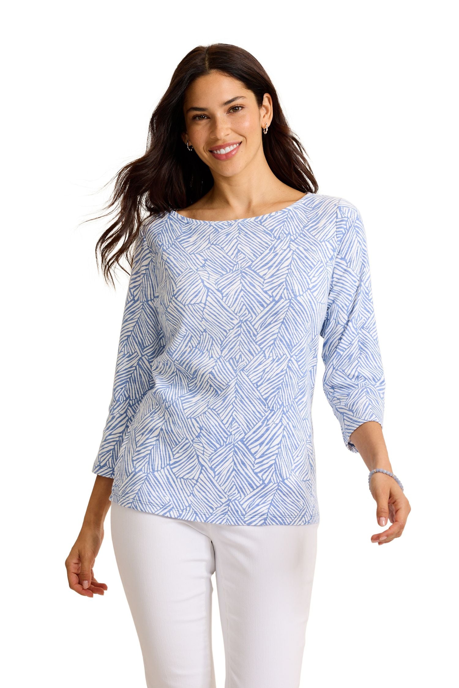 Front view of Tommy Bahama Ashby Isles Porto Fronds Bateau-Neck T-Shirt - Style SW222335