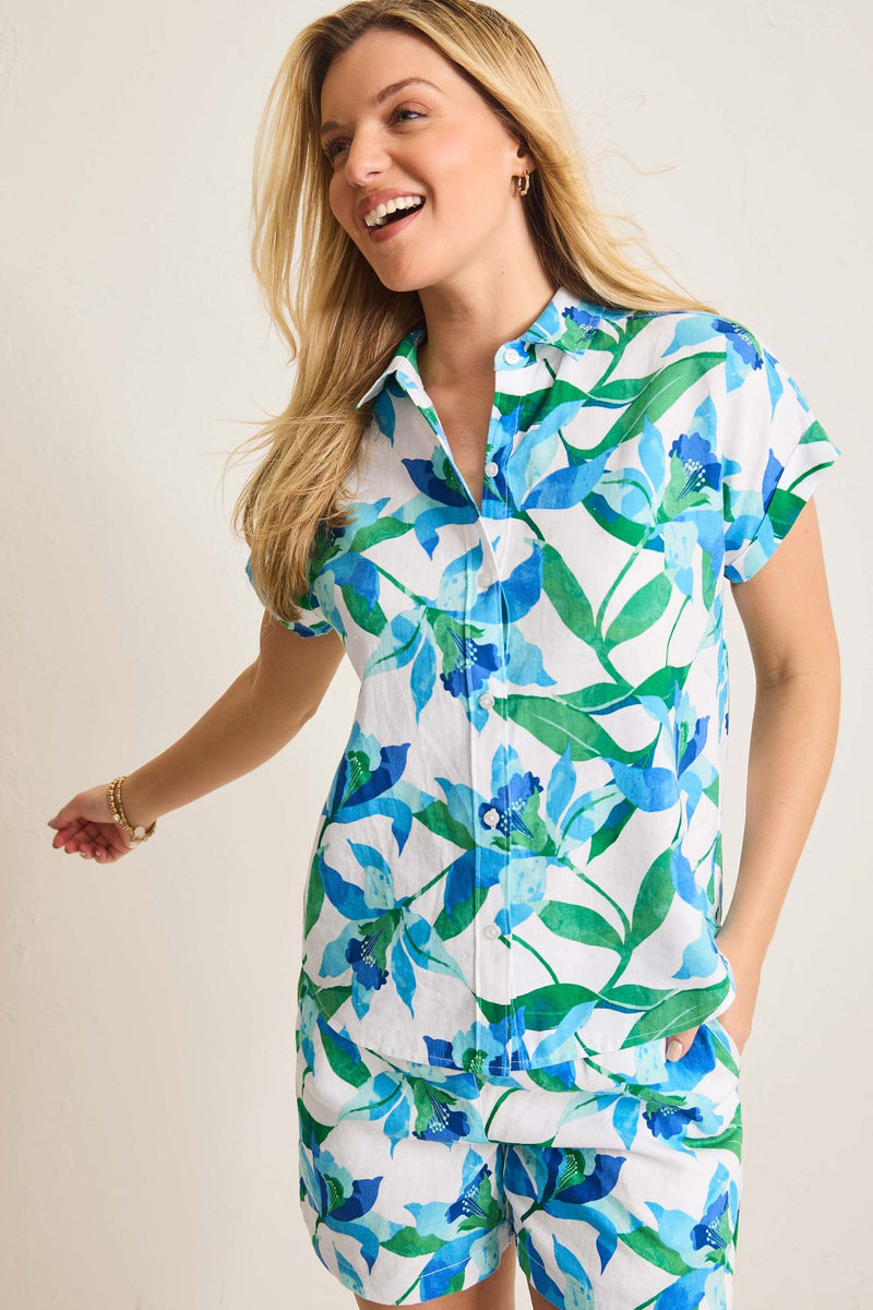 Front view of Tommy Bahama Coastalina Seaside Brights Camp Linen Shirt - Style SW2321473