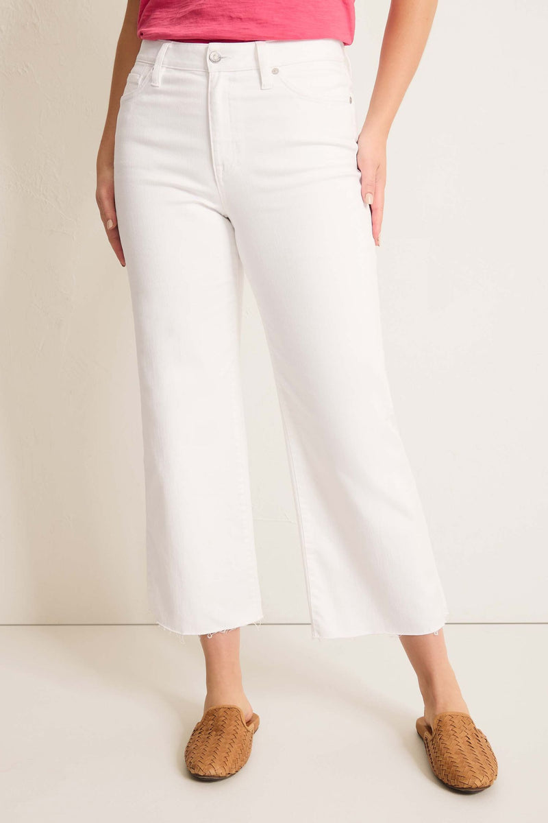 Front view of Tommy Bahama Ella Twill High-Rise Cropped Wide-Leg Pants - Style SW121066 in white