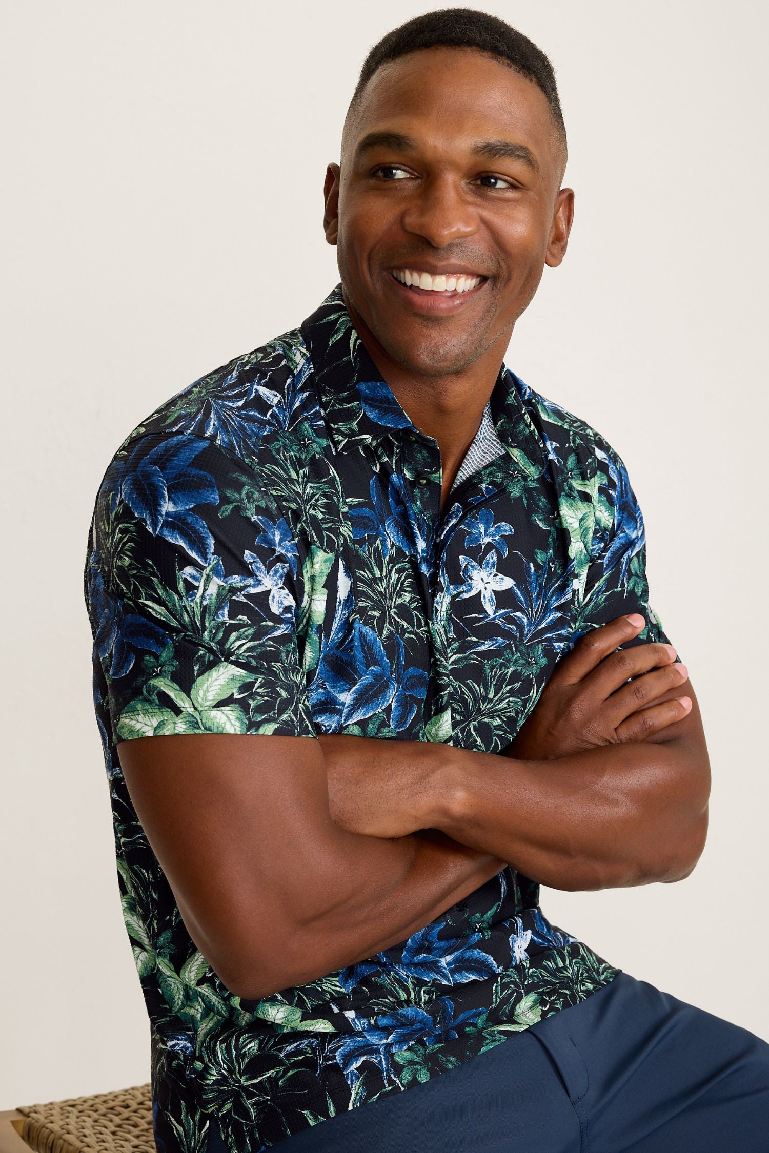 Front view of Tommy Bahama Pebble Coast Canopy Floral IslandZone® Polo - Style ST227625