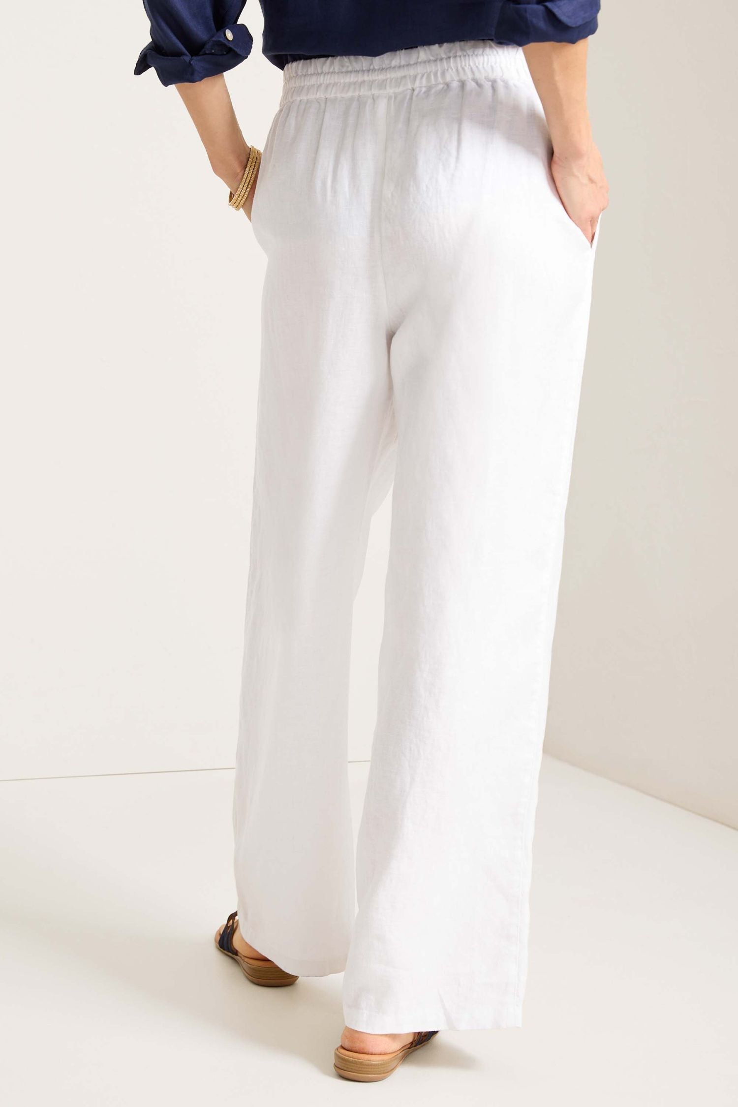 Back view of Tommy Bahama Two Palms High-Rise Linen Easy Pants - Style SW121111 in white