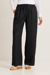 Front view of Tommy Bahama Two Palms High-Rise Linen Easy Pants - Style SW121111 in black