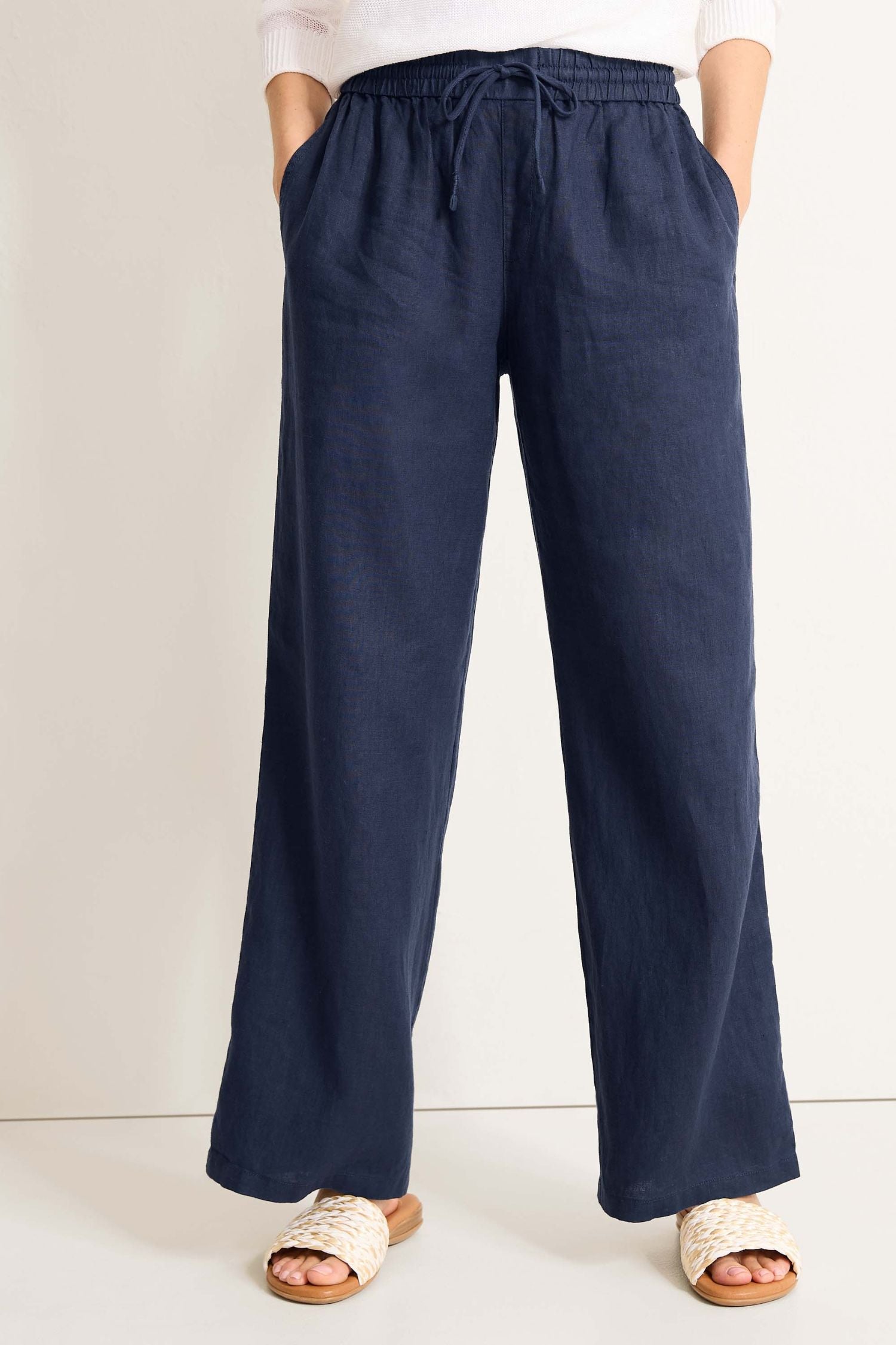 Front view of Tommy Bahama Two Palms High-Rise Linen Easy Pants - Style SW121111 in coastline