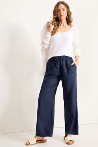 Outfit view of Tommy Bahama Two Palms High-Rise Linen Easy Pants - Style SW121111 in coastline
