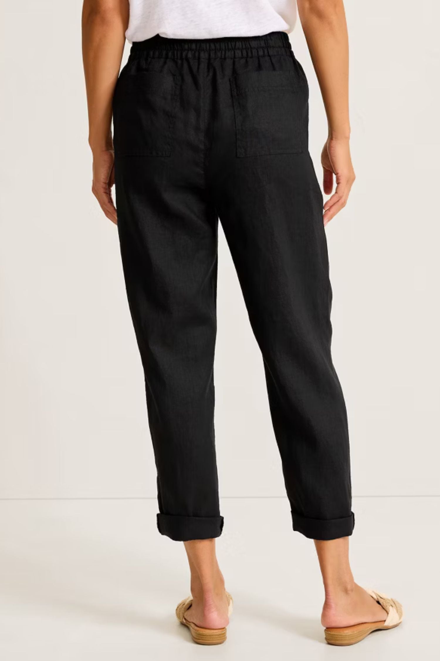 Back view of Tommy Bahama Two Palms High-Rise Tapered Linen Pants - Style SW121123 in black