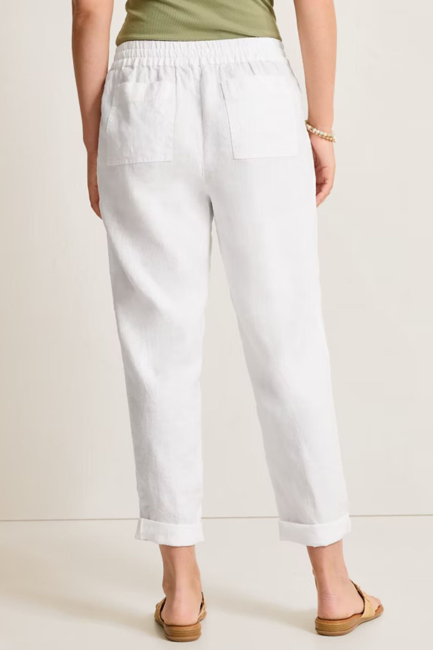 Back view of Tommy Bahama Two Palms High-Rise Tapered Linen Pants - Style SW121123 in white