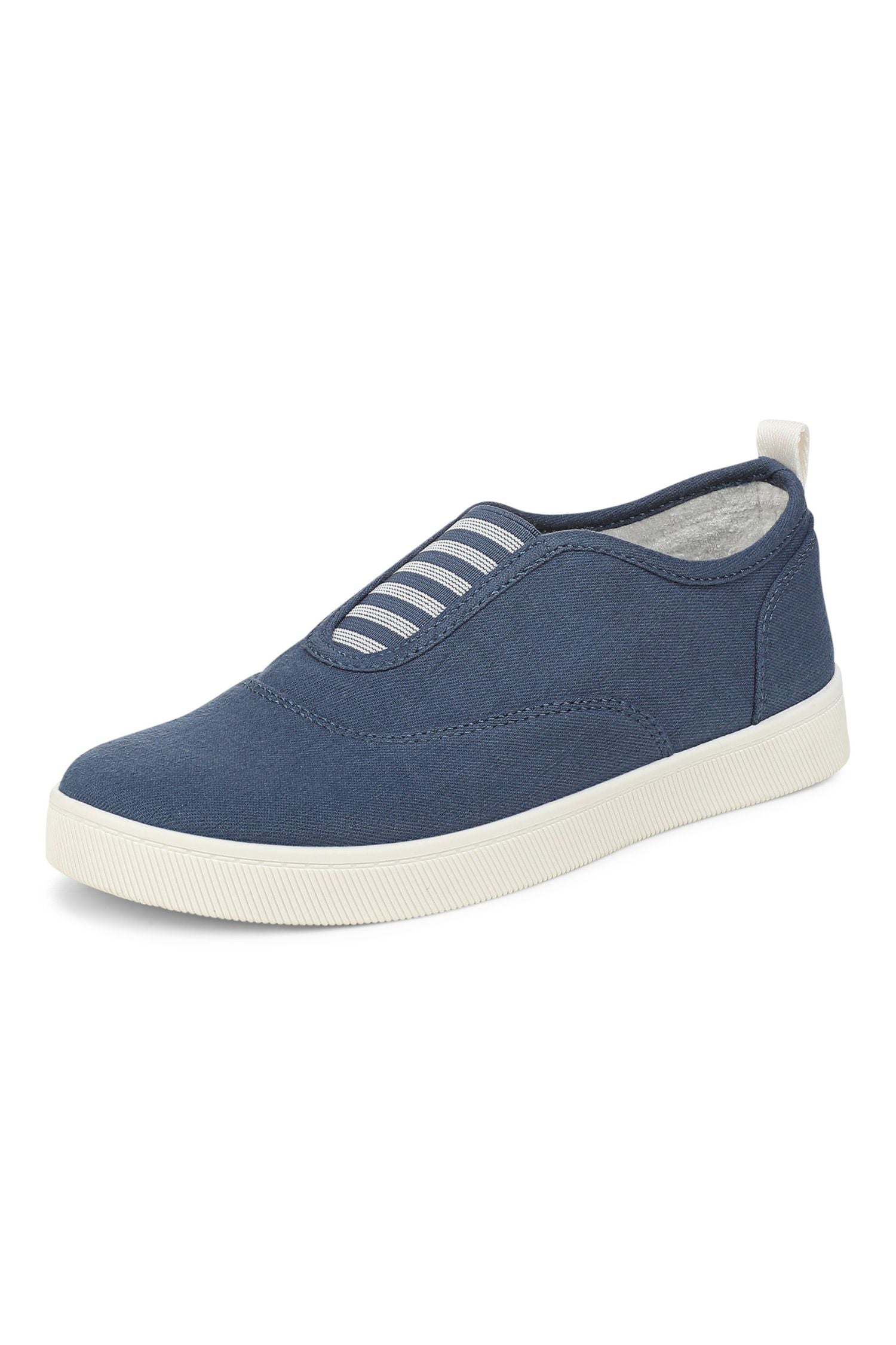 Front angle2 of Vionic Cobalt Slip-On Sneaker in denim