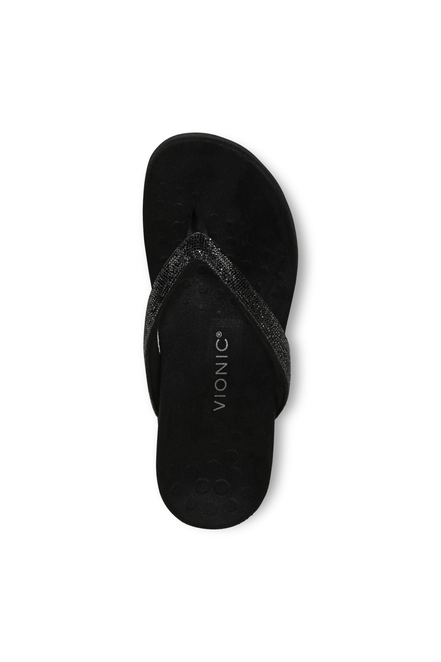 Above view of Vionic Dillon Shine Toe-Post Sandal in black