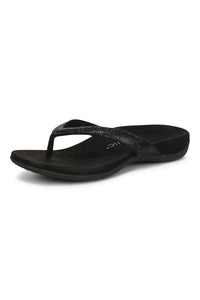 Angle2 view of Vionic Dillon Shine Toe-Post Sandal in black