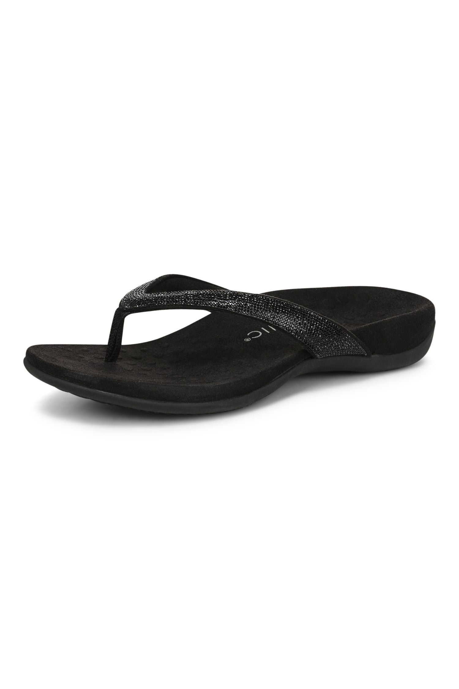 Angle2 view of Vionic Dillon Shine Toe-Post Sandal in black