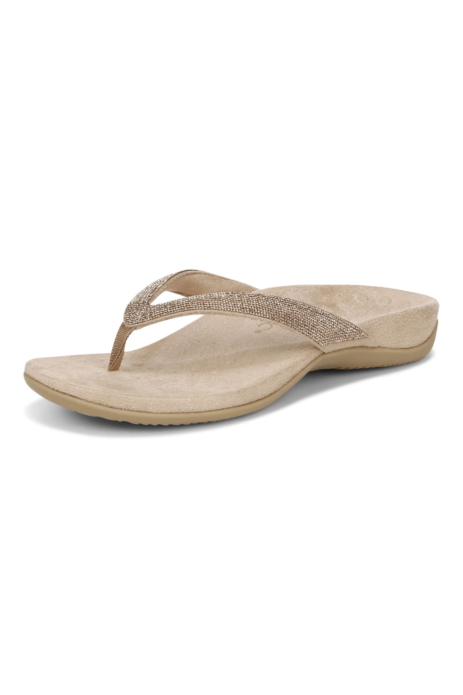 Angle2 view of Vionic Dillon Shine Toe-Post Sandal in champagne