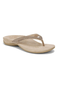 Angle view of Vionic Dillon Shine Toe-Post Sandal in champagne
