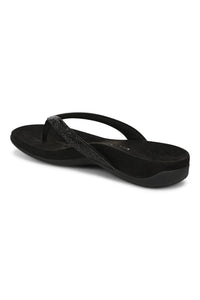 Back angle view of Vionic Dillon Shine Toe-Post Sandal in black