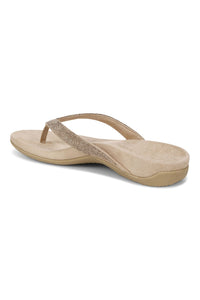 Back angle view of Vionic Dillon Shine Toe-Post Sandal in champagne