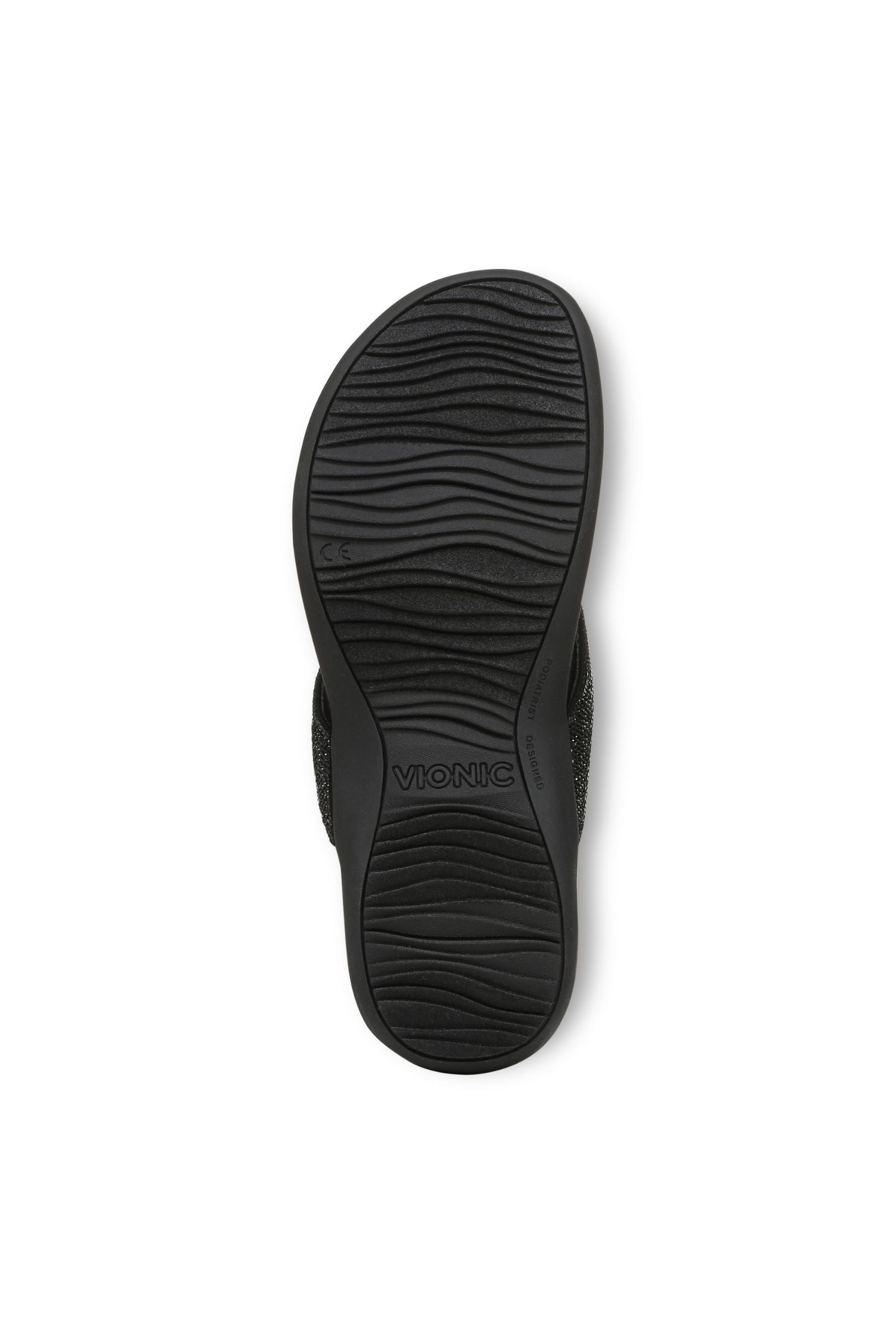 Bottom view of Vionic Dillon Shine Toe-Post Sandal in black