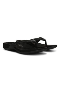 Pair view of Vionic Dillon Shine Toe-Post Sandal in black