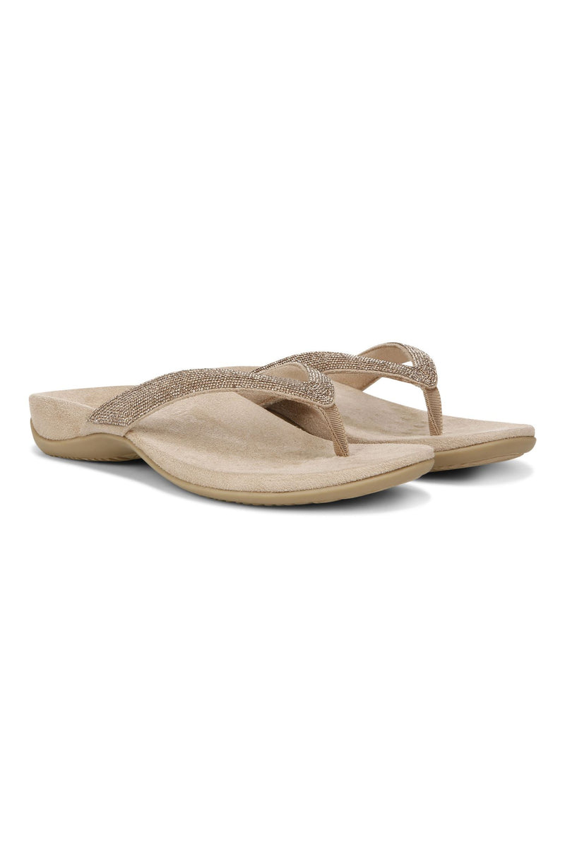 Pair view of Vionic Dillon Shine Toe-Post Sandal in champagne