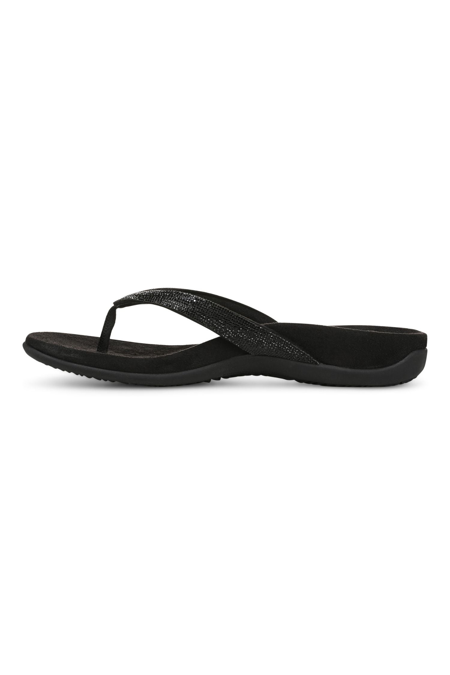 Side view2 of Vionic Dillon Shine Toe-Post Sandal in black