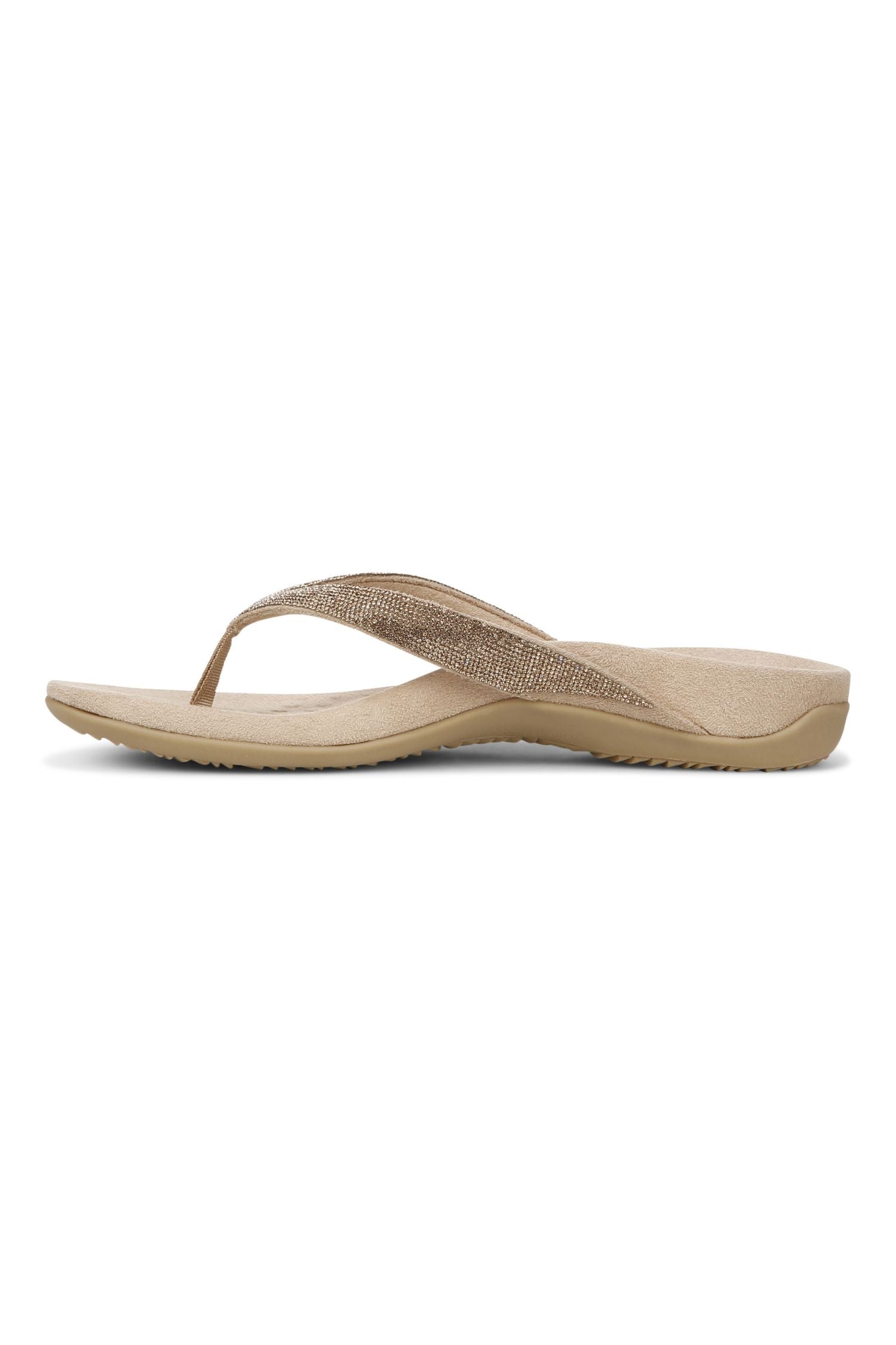 Side view2 of Vionic Dillon Shine Toe-Post Sandal in champagne