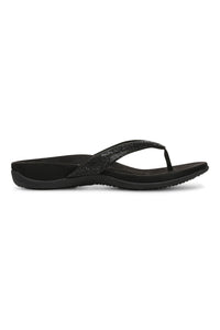 Side view of Vionic Dillon Shine Toe-Post Sandal in black