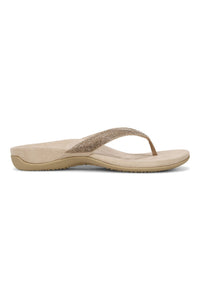 Side view of Vionic Dillon Shine Toe-Post Sandal in champagne