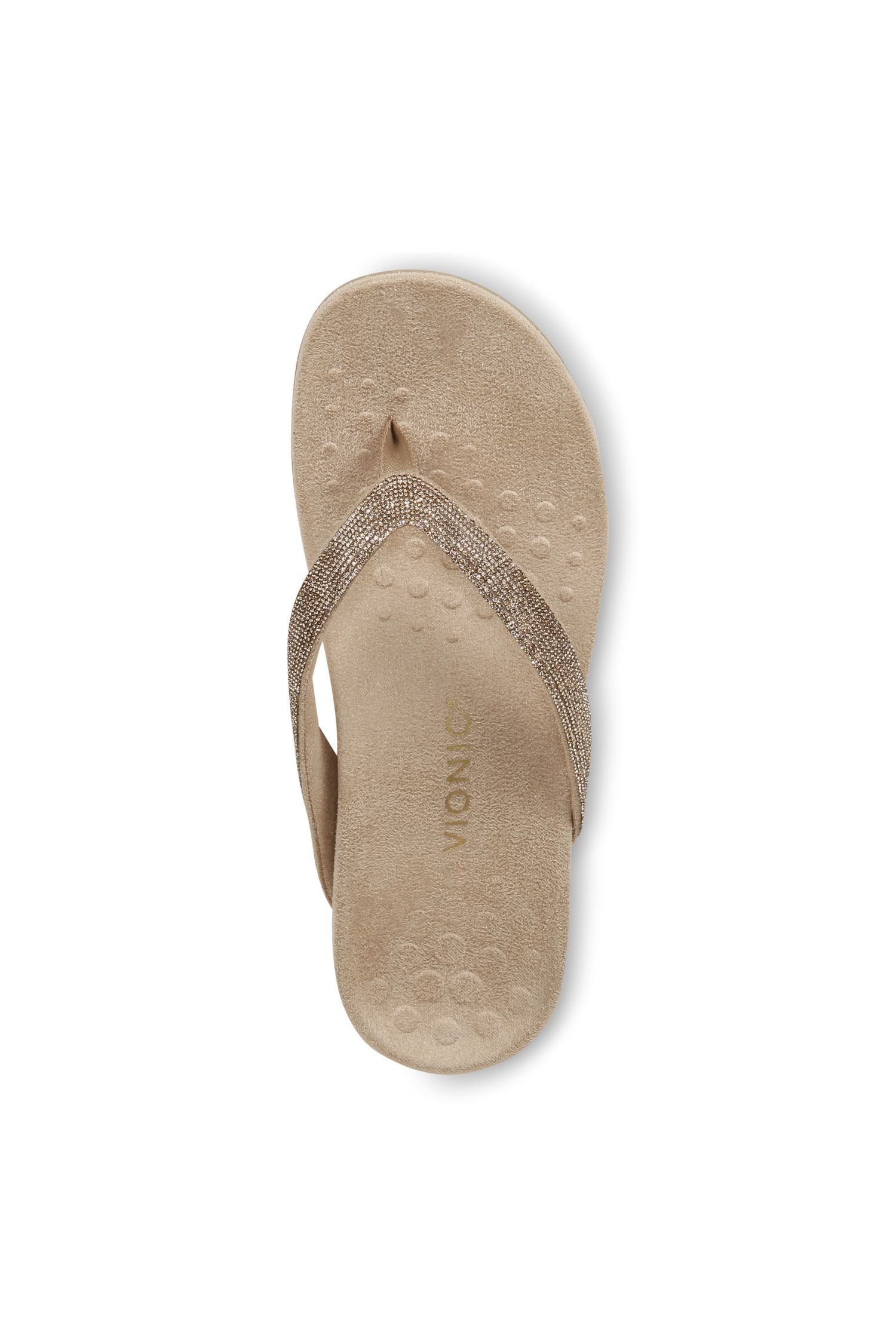 View from above of Vionic Dillon Shine Toe-Post Sandal in champagne
