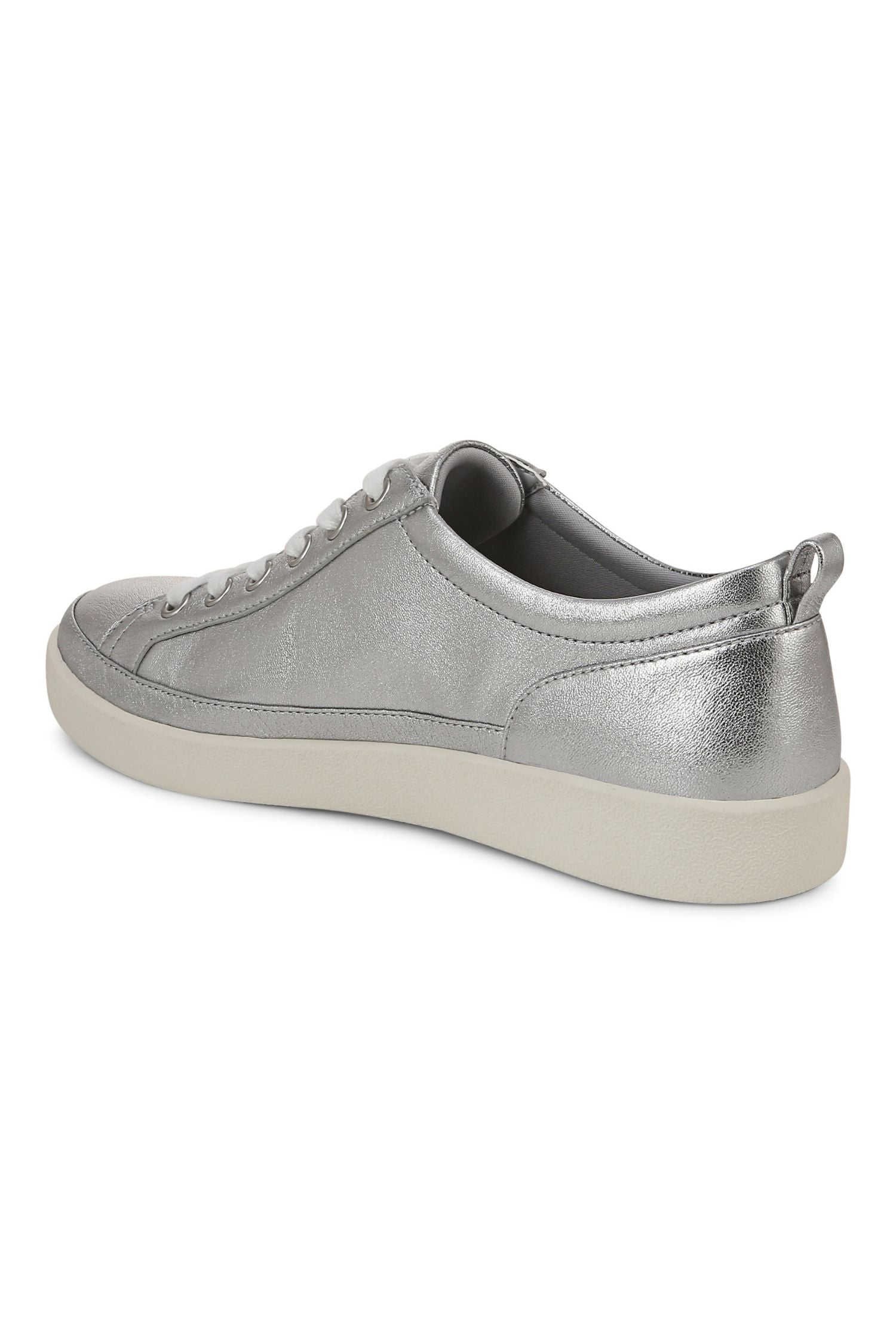 Back side view of Vionic Essence Lace-Up Fashion Sneaker - Style WINNY in silver