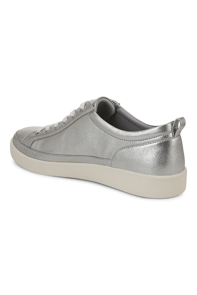 Back side view of Vionic Essence Lace-Up Fashion Sneaker - Style WINNY in silver