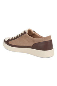 Back angle view of Vionic Essence Lace-Up Fashion Sneaker - Style Winny in desert sand multi